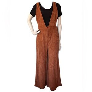 Sadie & Sage Brown Chic Cropped Wide Leg Romper Overalls Womens Medium NWT